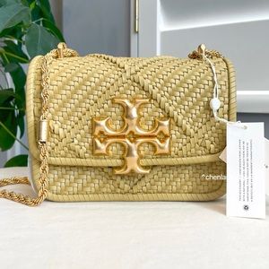 🔥NeW! $848 Tory Burch Eleanor Diamond Woven Small Convertible Shoulder B…